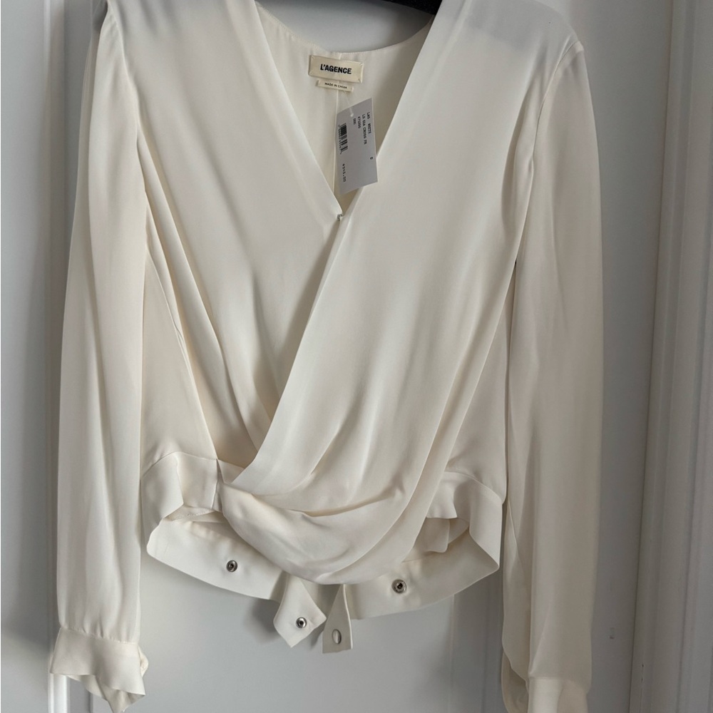 L'AGENCE White Wrap Tie Front Blouse